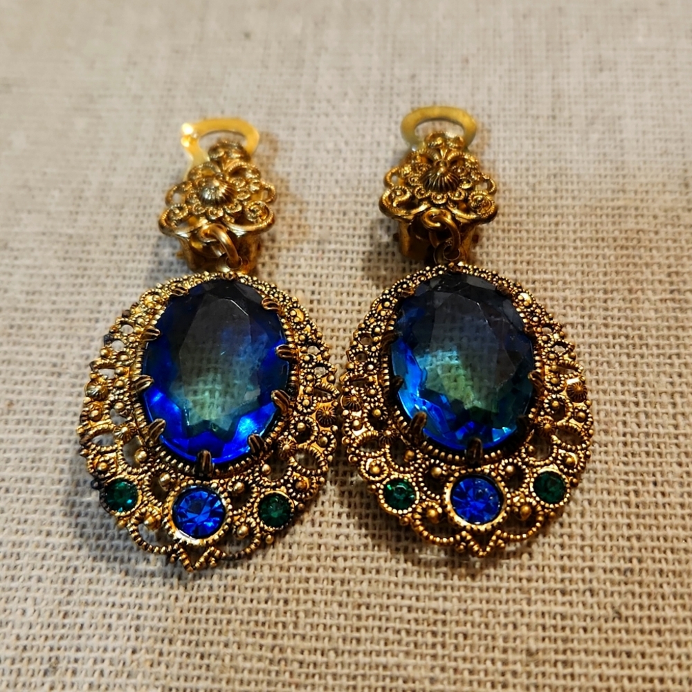 Vintage W. Germany Blue Crystal Earrings